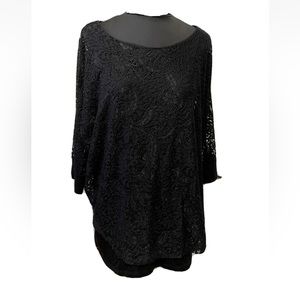 Kate & Mallory Lined Knit & Crocheted Lace Blouse Dolman 3/4 Sleeves Tunic